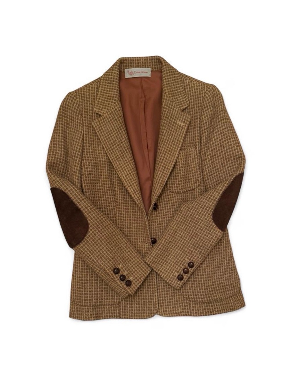 Vintage wool tweed Evan Picone blazer 60’s or 70’s elbow patches pockets small